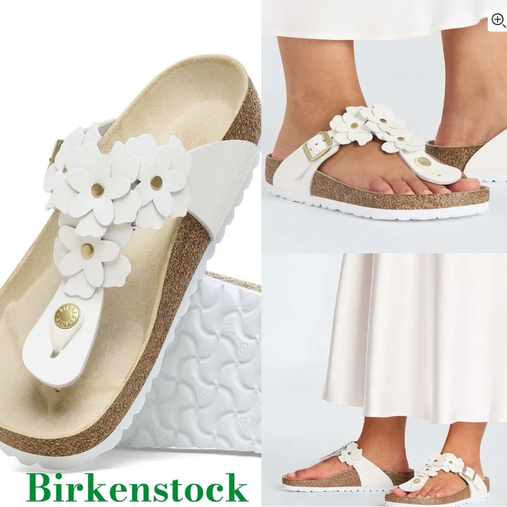 Birkenstock Gizeh White Floral Sandals - Picture 1 of 7